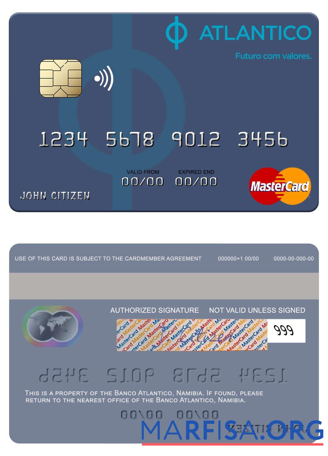 Printable Namibia Banco Atlantico mastercard sample